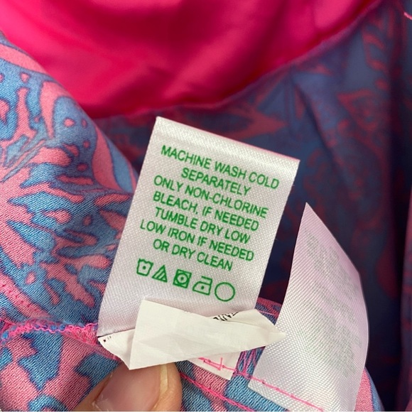 Lilly Pulitzer Jada Off-The-Shoulder Romper  Size 0 Pink Blue Missing Tie Waist - Picture 13 of 15